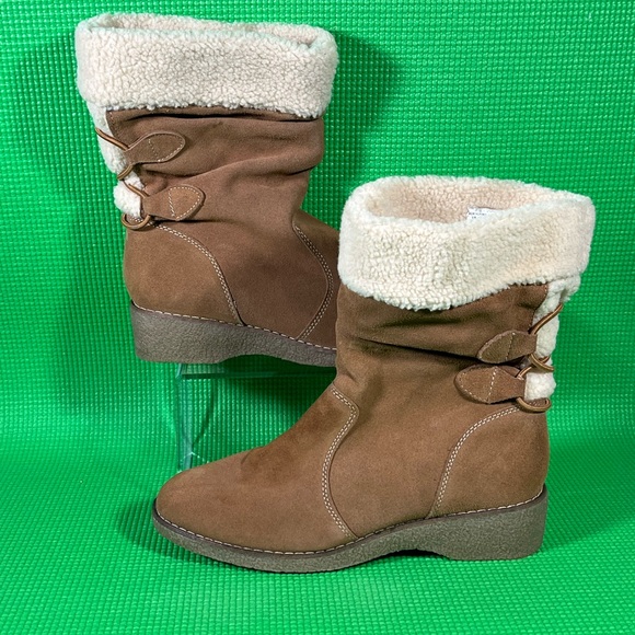 Lands’ End NEW 432794 Camel/Brown Suede Leather Faux Fur Boots Size W's 8 B - Picture 1 of 7